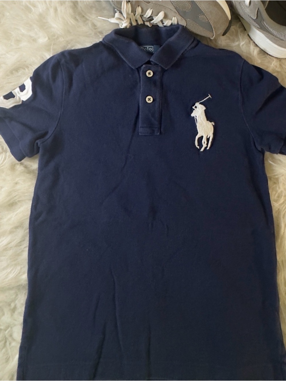 Polo by Ralph Lauren Navy Cotton Polo w/ Big Pony & number “3”. Size: 7 boys
